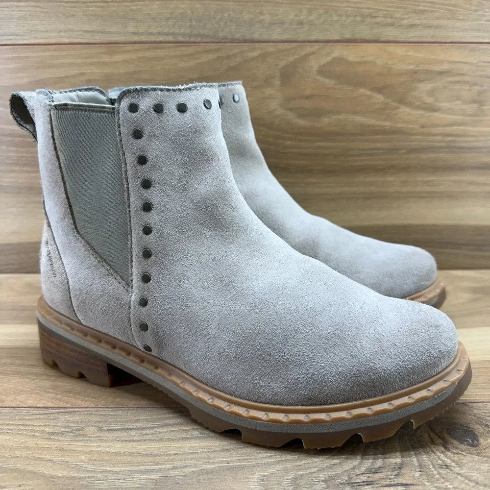 Sorel Lennox Chelsea Boots Womens 7 Beige‎ Suede Studded Waterproof Casual